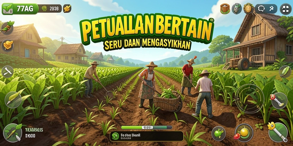 Tampilan gameplay <strong>77AG</strong> yang menarik dengan atmosfer pertanian yang hidup.