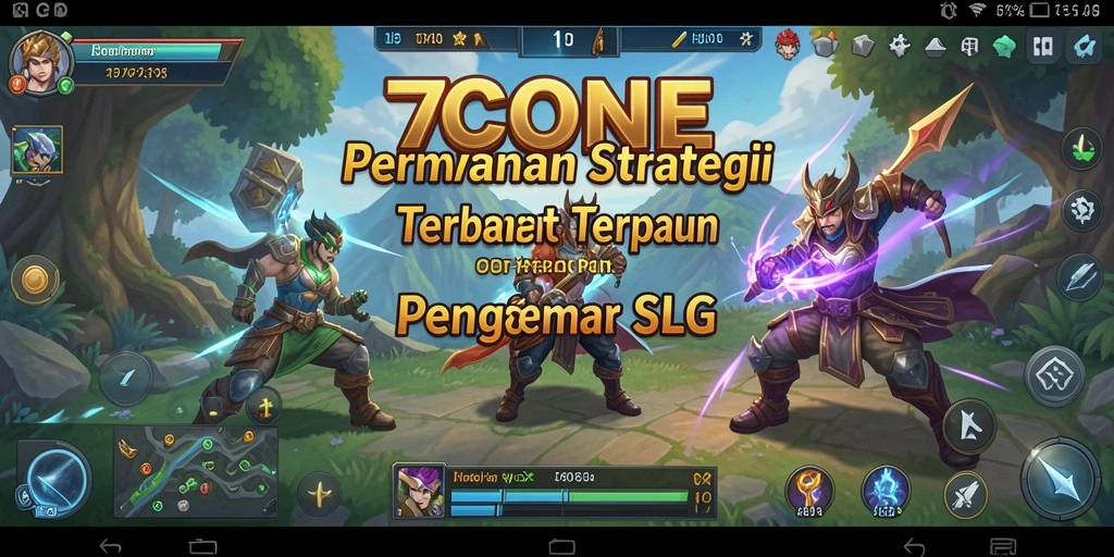 Screenshot tampilannya menunjukkan pertempuran strategi yang intens dalam 7CONE.