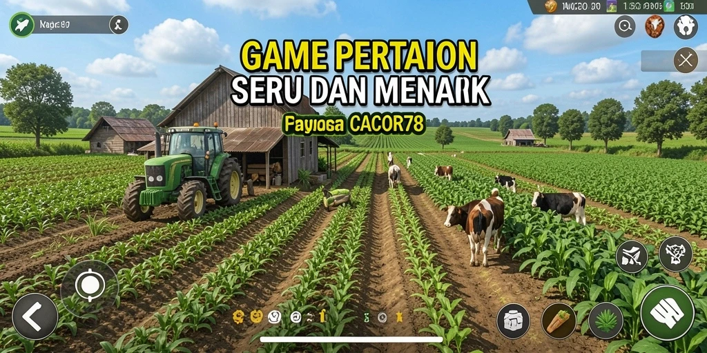 Screenshot gameplay <strong>CACOR78</strong> menunjukkan lahan subur dengan tanaman yang tumbuh.