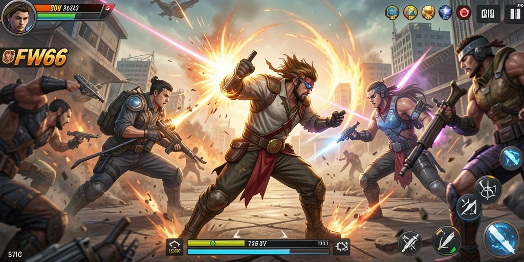 Tampilkan gameplay action yang intens dan mendebarkan dari FW66.