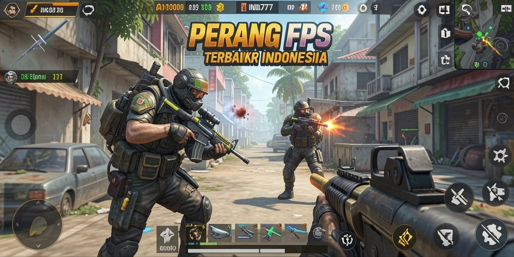 Screenshot menampilkan aksi tembak-menembak yang intens di INDO777.