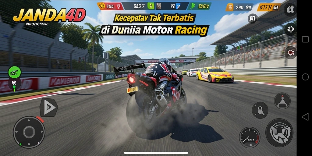 Gameplay JANDA4D menampilkan balapan motor yang seru dan menegangkan.