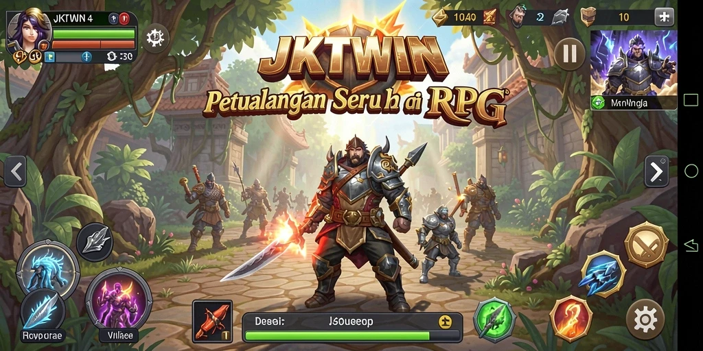 Screenshot utama JKTWIN menampilkan aksi pertarungan RPG yang seru.