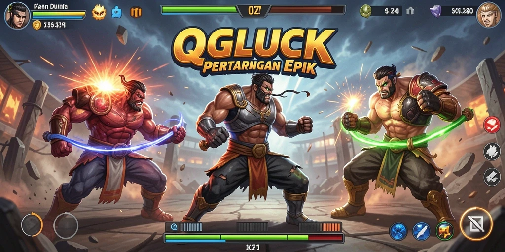 Tangkapan layar QGLUCK menampilkan aksi pertarungan yang mendebarkan.