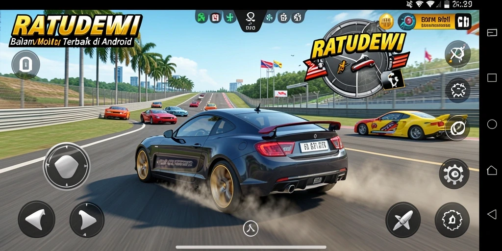 Screenshot gameplay <strong>RATUDEWI</strong> menampilkan balapan mendebarkan di lintasan urban.