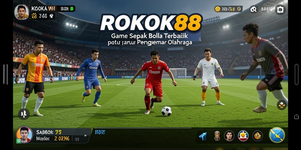 Screenshot ROKOK88 menampilkan aksi seru di lapangan sepak bola.
