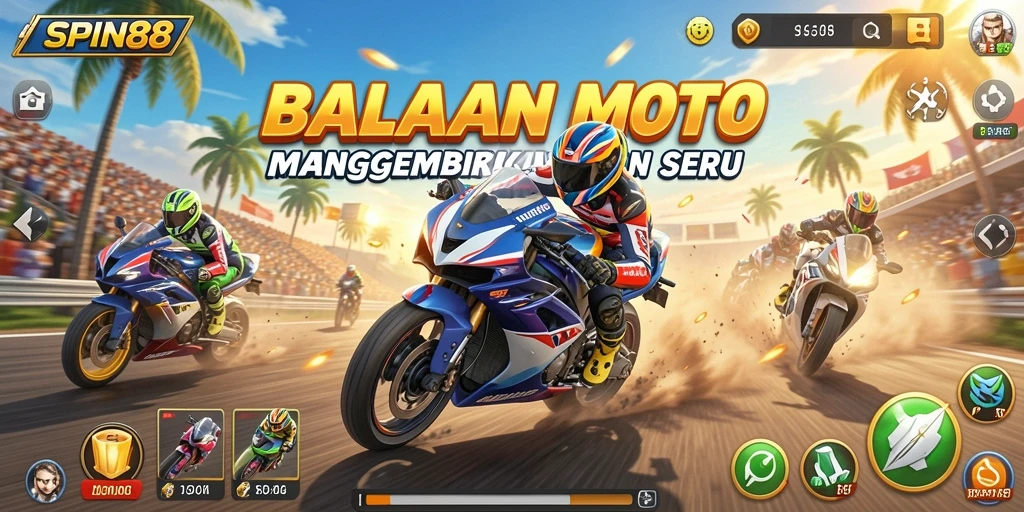 Gameplay SPIN88 yang mendebarkan dengan aksi balapan motor yang seru.