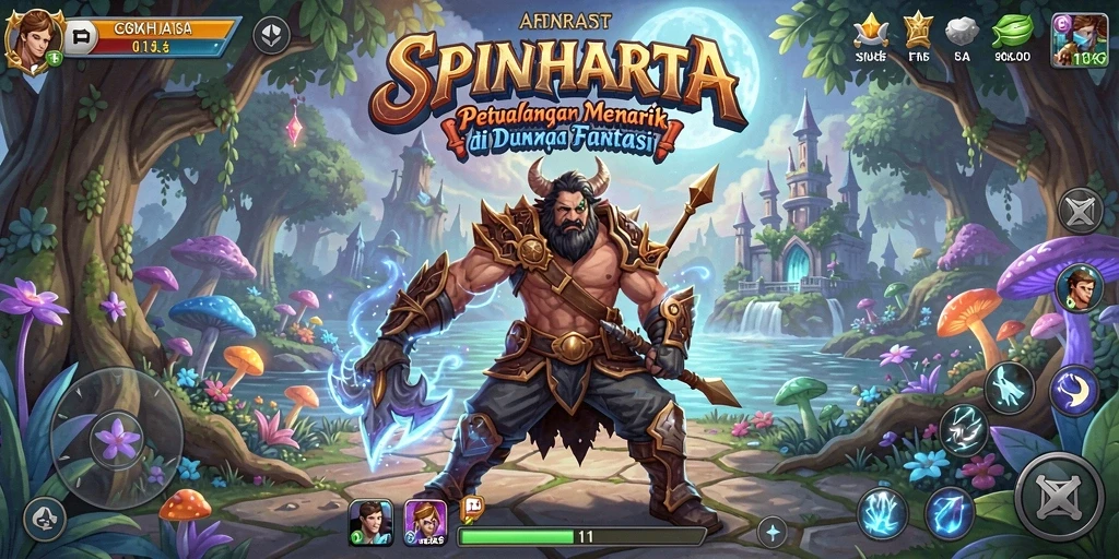 Tangkapan layar gameplay SPINHARTA yang menampilkan petualangan seru di dunia fantasi.