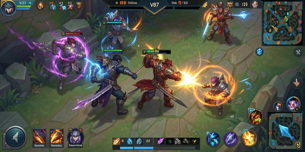 Screenshot V87 menampilkan aksi spektakuler dalam pertempuran MOBA.