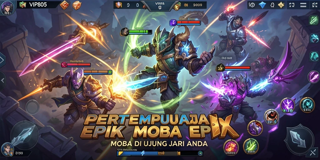Screenshot gameplay <strong>VIP805</strong> menampilkan pertempuran MOBA yang seru dan strategis.